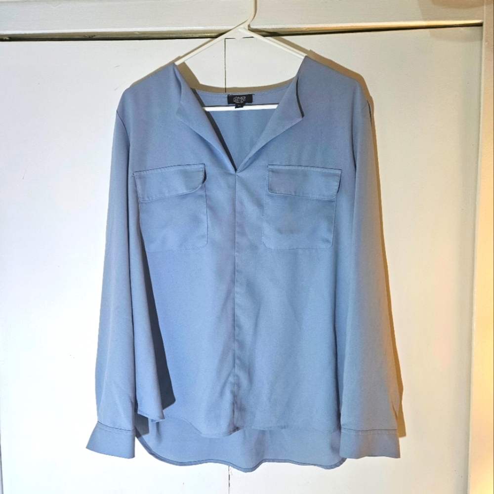 Jones New York Signature Light Blue Long Sleeved Colored Blouse Sz XL
